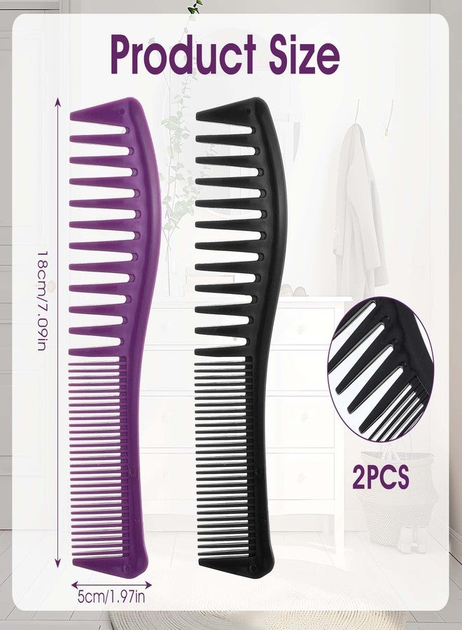 Larrel Detangling Comb, 2 Pcs Double-Sided Detangler Comb Curly Combs Fine And Wide Tooth Beard Combs Professional Combes for Women Men Barber Thin Thick Curly Straight Hair Styling Hair Care (Purple, Black) - Image 2